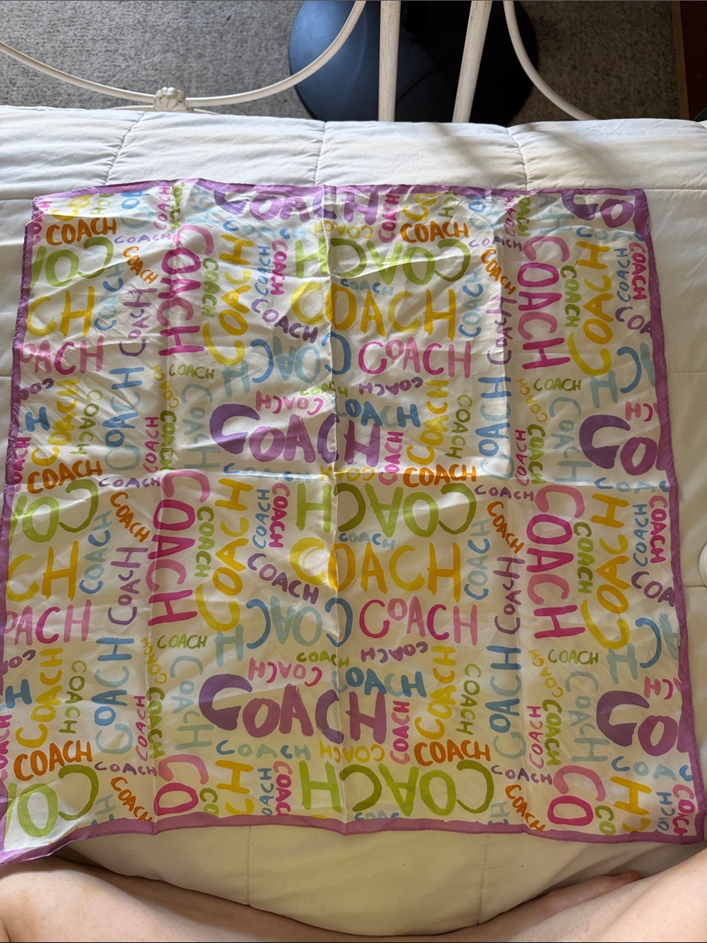 Coach Multicolor Pastel Logo Silk Scarf - Pink Trim